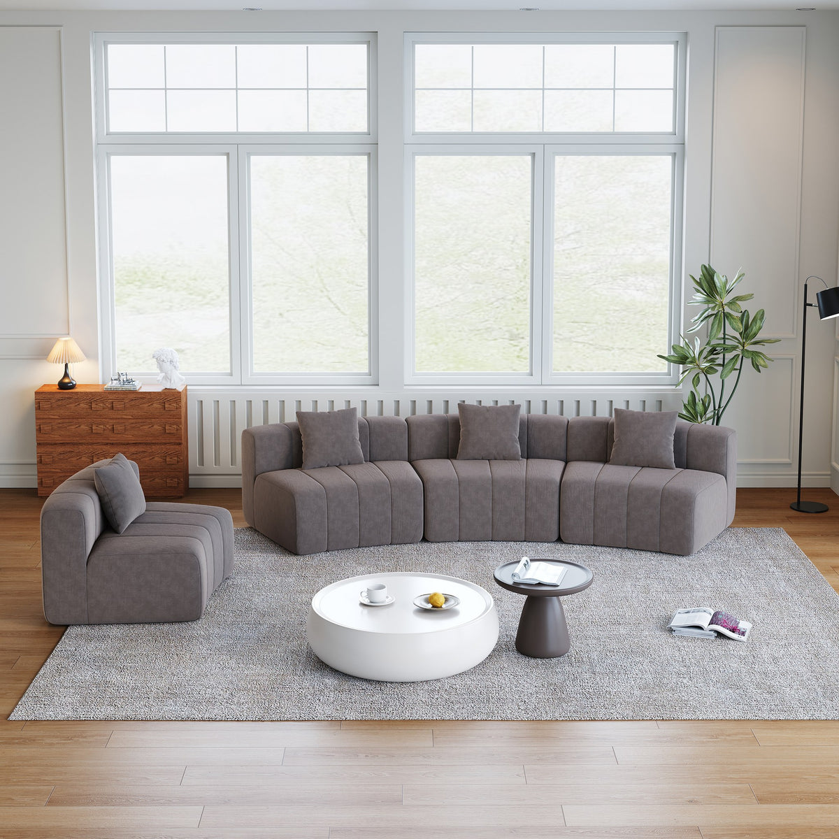 Chenille Boneless Couch — 2/4/6-Seat — Grey / 4-Seat