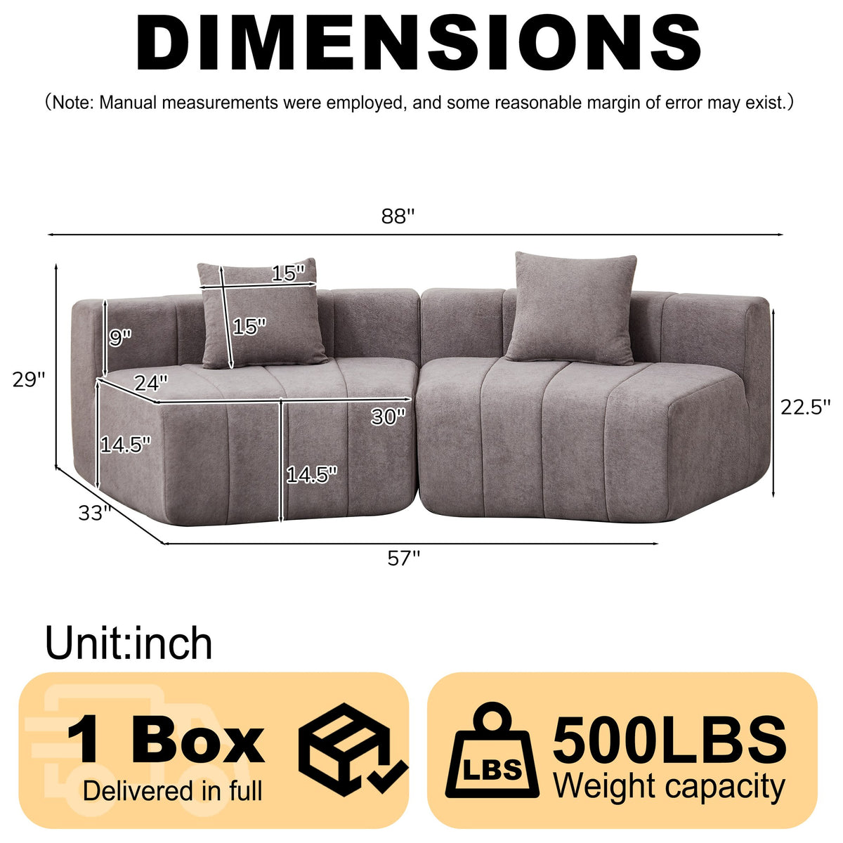 Chenille Boneless Couch — 2/4/6-Seat — Grey / 4-Seat
