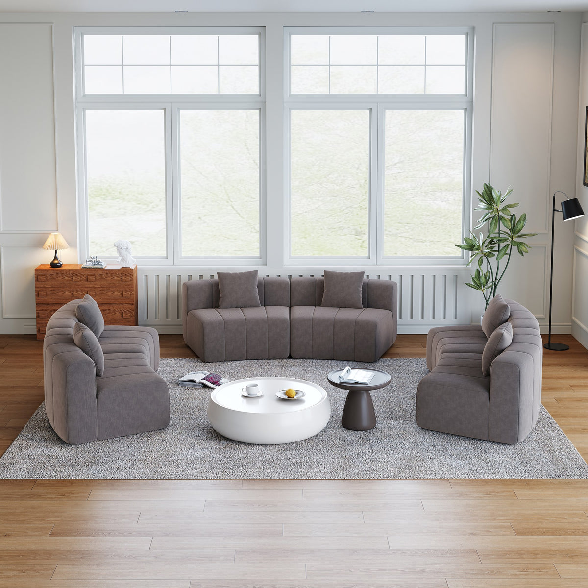 Chenille Boneless Couch — 2/4/6-Seat — Grey / 6-Seat