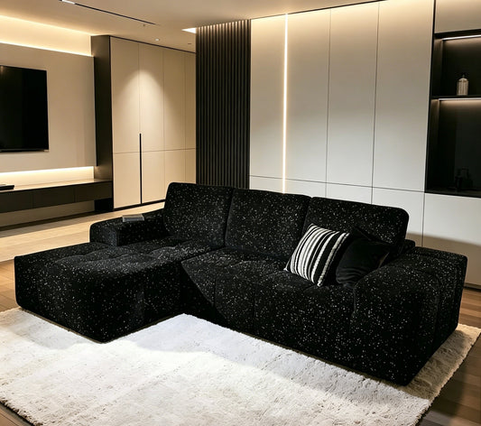 Chenille Boneless Couch — 3-Seat — Black