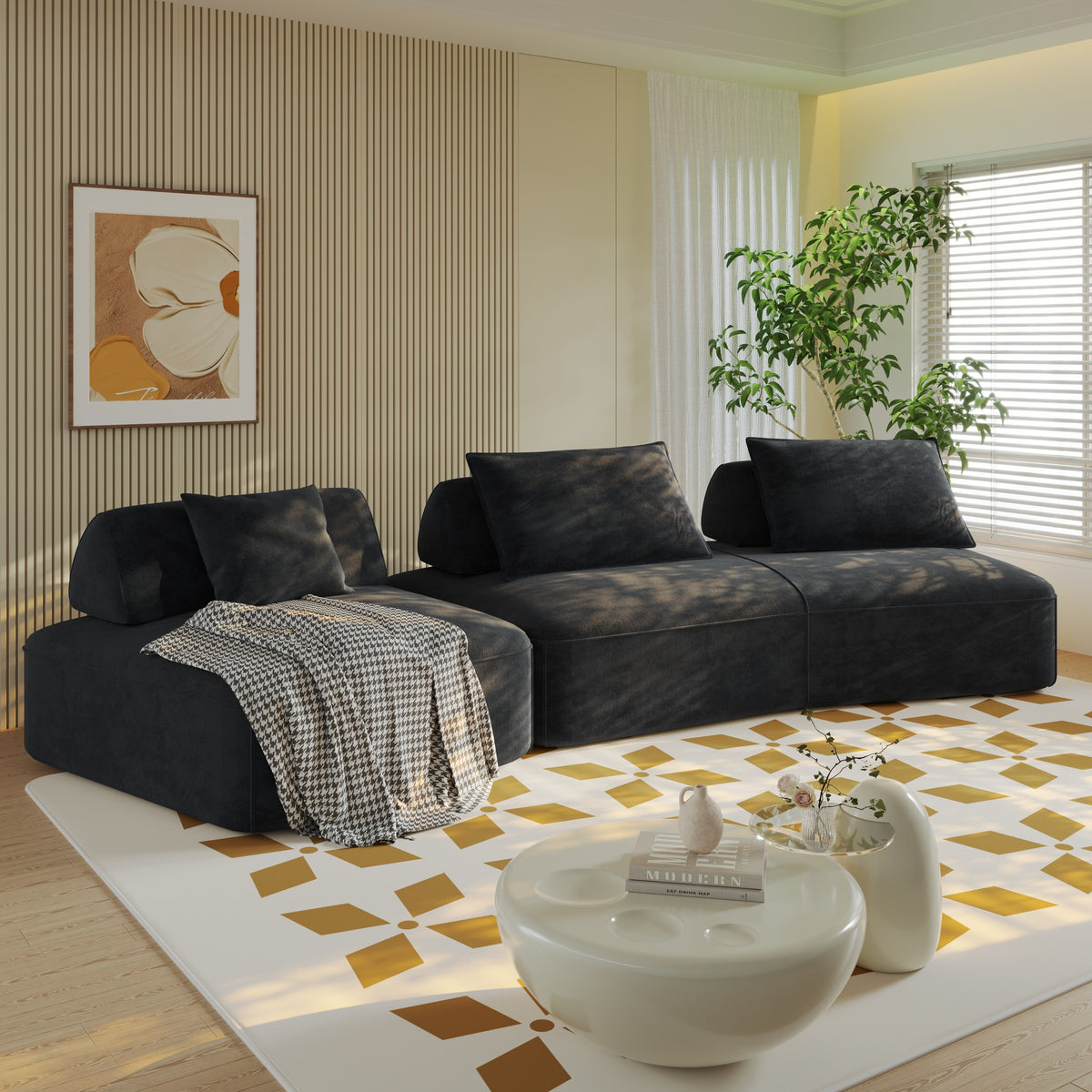 Chenille Boneless Couch — 4-Seat — Dark Grey