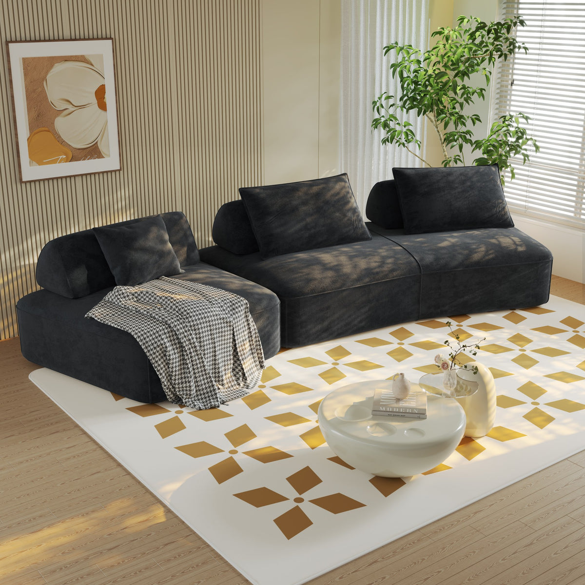 Chenille Boneless Couch — 4-Seat — Dark Grey
