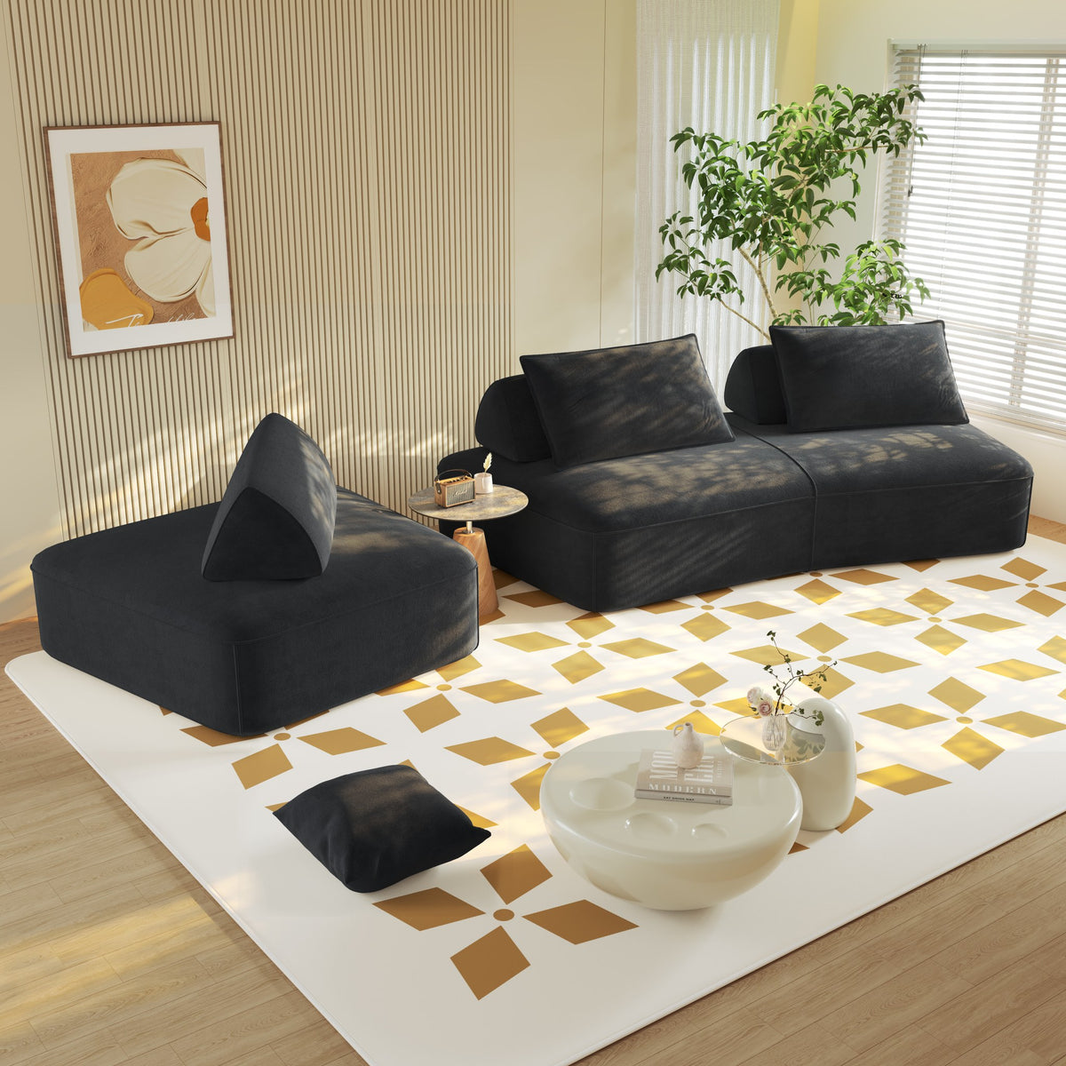 Chenille Boneless Couch — 4-Seat — Dark Grey