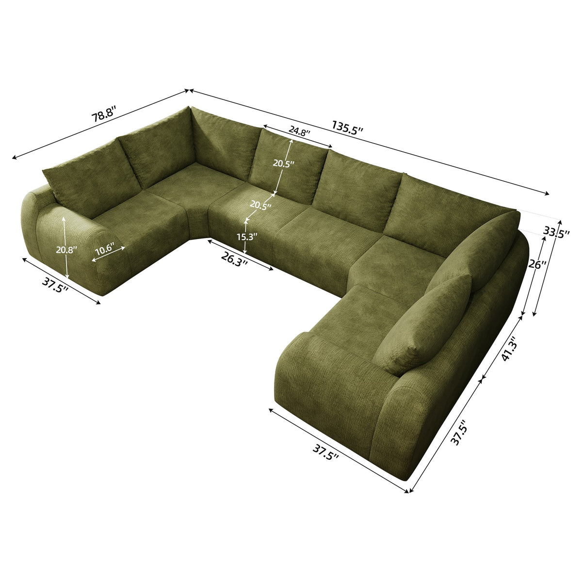 Chenille Boneless Couch — 5/6/7/9-Seat — Dark Green / 6-Seat