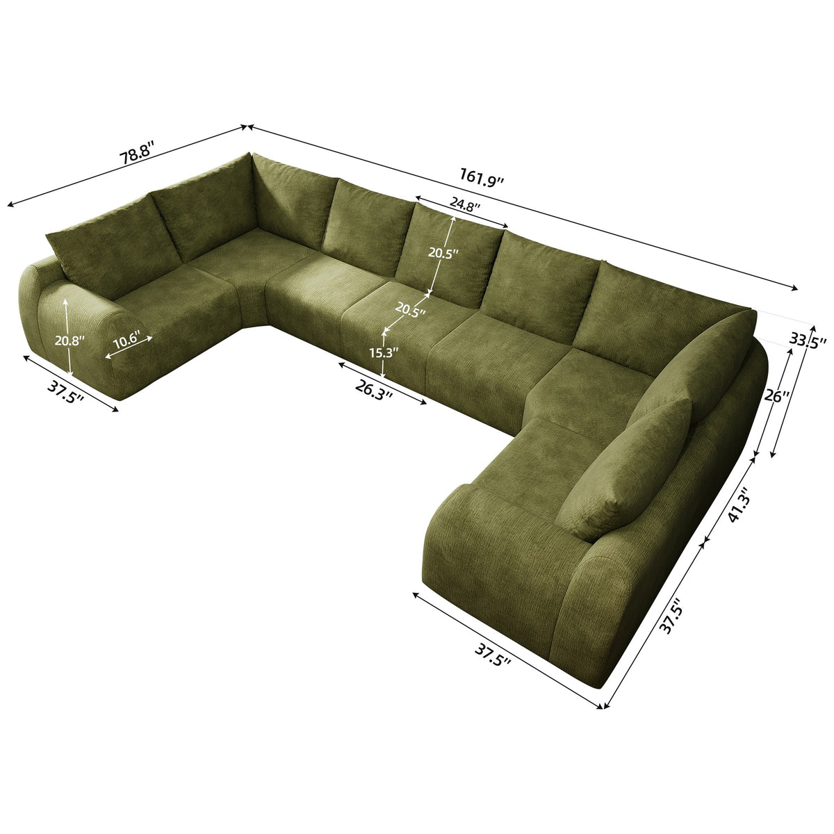 Chenille Boneless Couch — 5/6/7/9-Seat — Dark Green / 7-Seat
