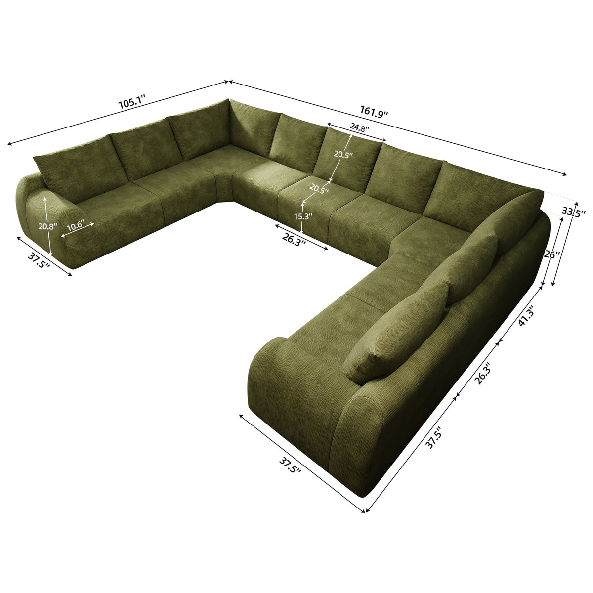 Chenille Boneless Couch — 5/6/7/9-Seat — Dark Green / 9-Seat