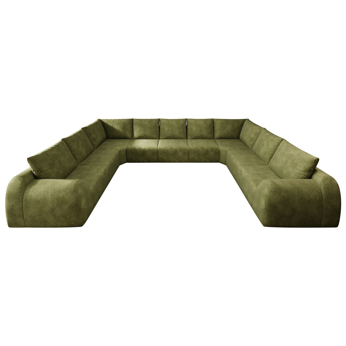 Chenille Boneless Couch — 5/6/7/9-Seat — Dark Green / 9-Seat