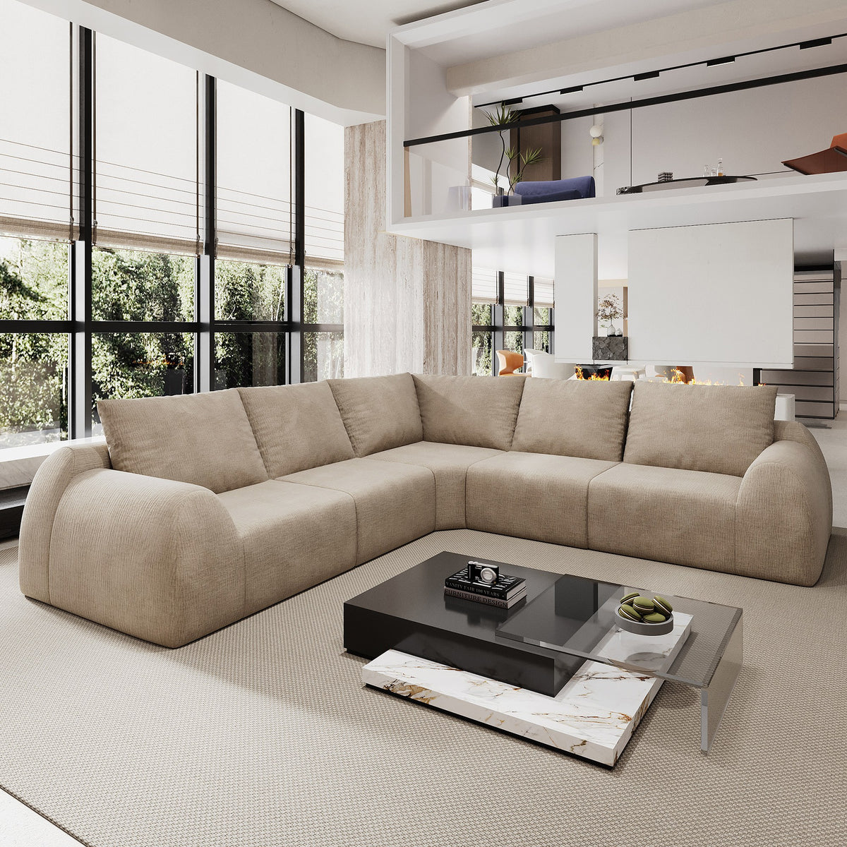 Chenille Boneless Couch — 5/6/7/9-Seat — Khaki / 5-Seat