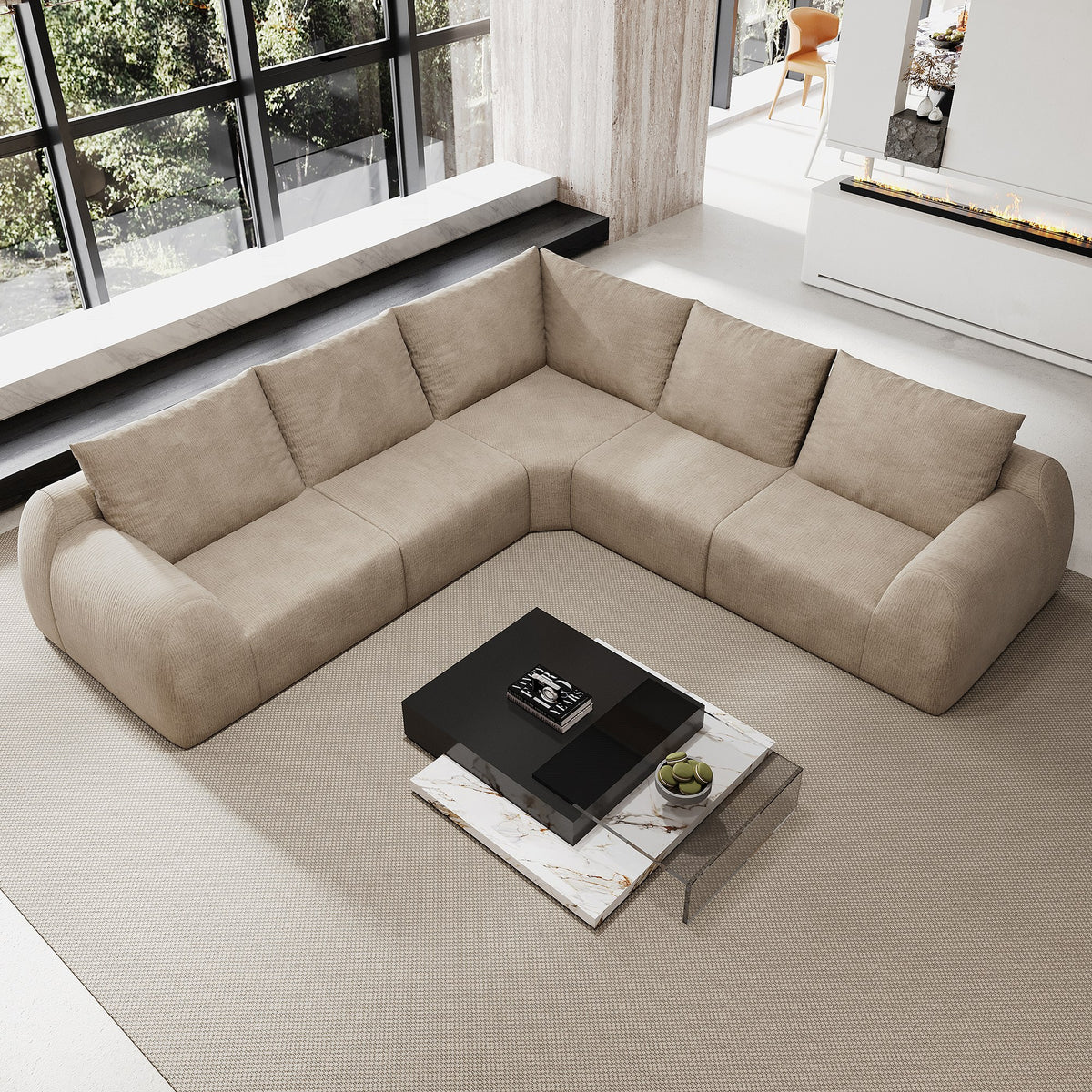 Chenille Boneless Couch — 5/6/7/9-Seat — Khaki / 5-Seat