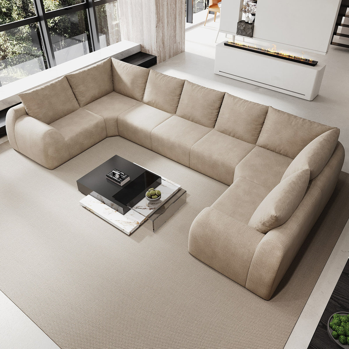 Chenille Boneless Couch — 5/6/7/9-Seat — Khaki / 7-Seat