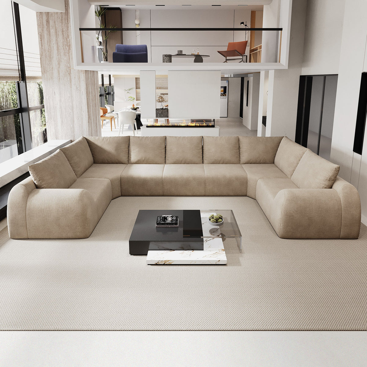 Chenille Boneless Couch — 5/6/7/9-Seat — Khaki / 7-Seat