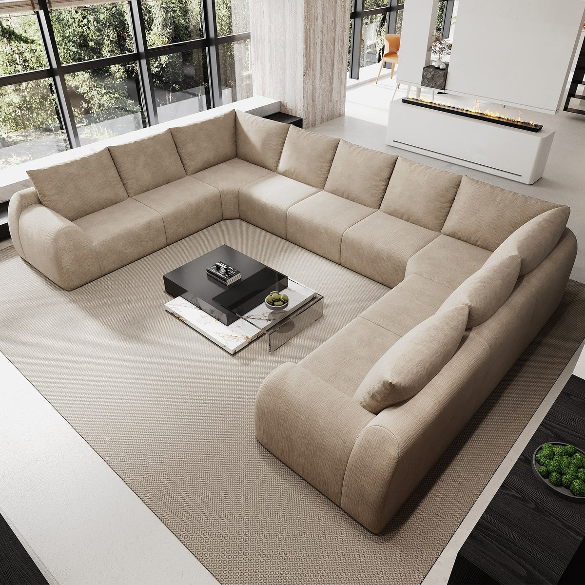 Chenille Boneless Couch — 5/6/7/9-Seat — Khaki / 9-Seat