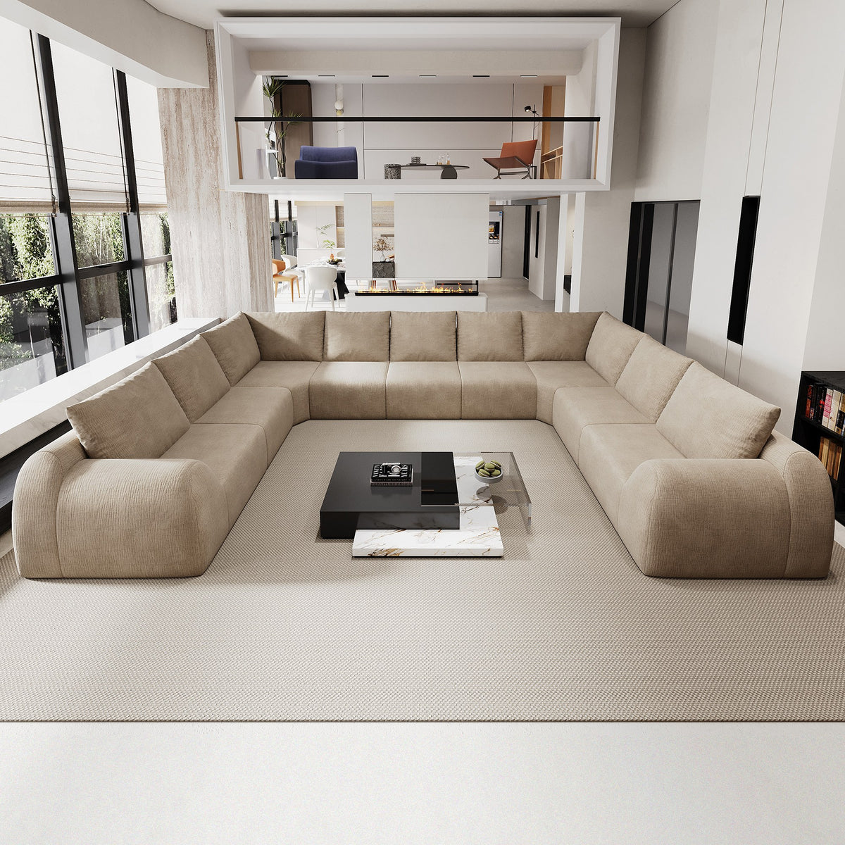 Chenille Boneless Couch — 5/6/7/9-Seat — Khaki / 9-Seat