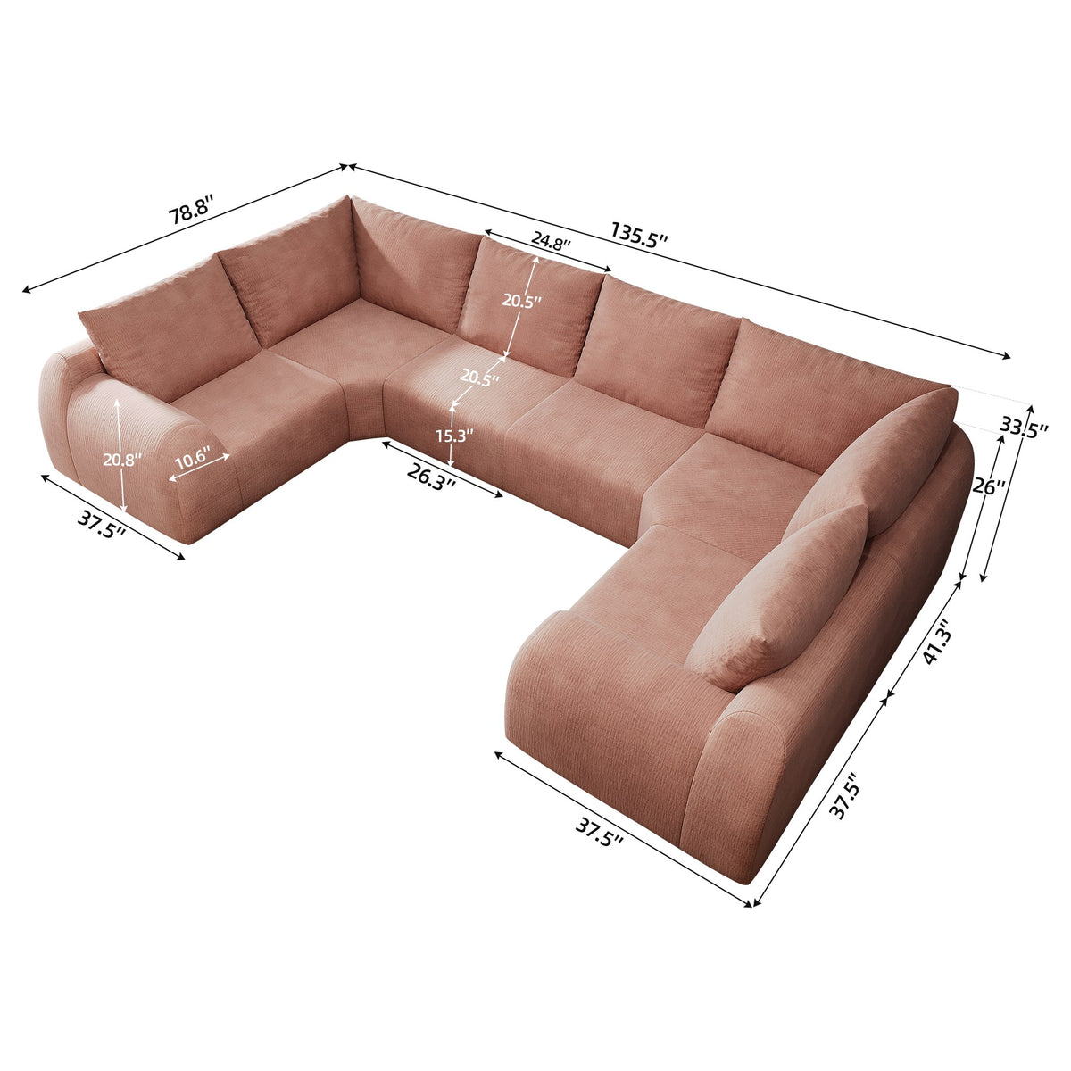 Chenille Boneless Couch — 5/6/7/9-Seat — Pink / 6-Seat