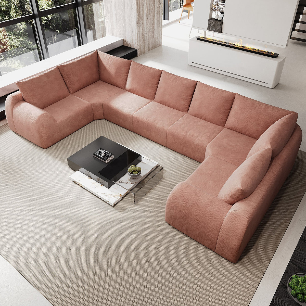 Chenille Boneless Couch — 5/6/7/9-Seat — Pink / 7-Seat