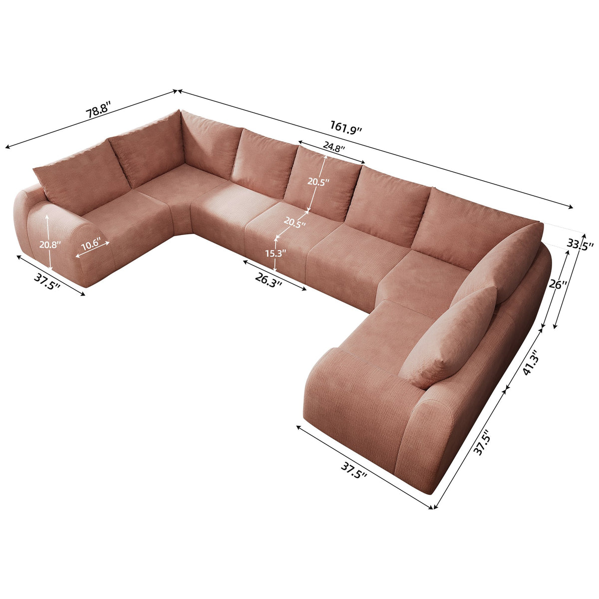 Chenille Boneless Couch — 5/6/7/9-Seat — Pink / 7-Seat