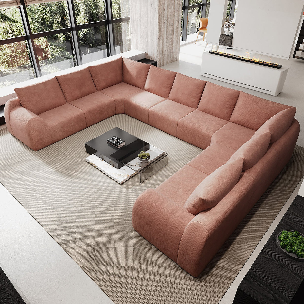 Chenille Boneless Couch — 5/6/7/9-Seat — Pink / 9-Seat