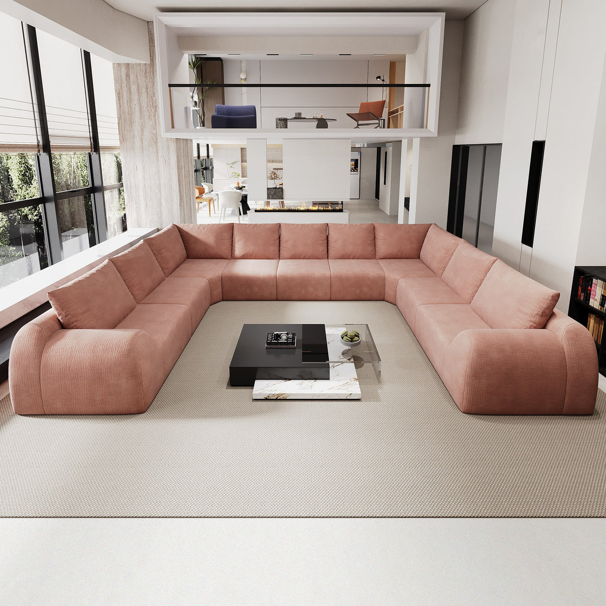 Chenille Boneless Couch — 5/6/7/9-Seat — Pink / 9-Seat