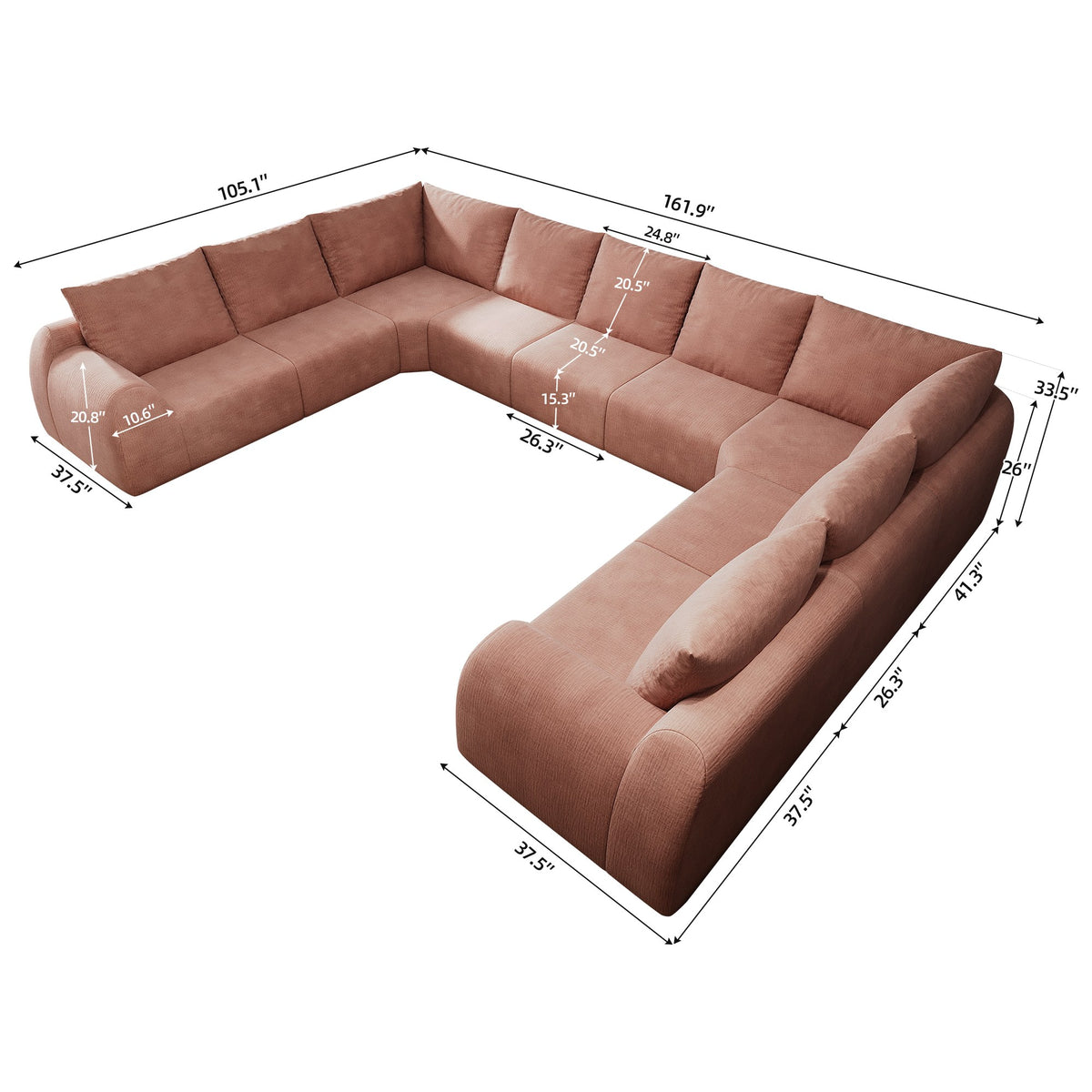 Chenille Boneless Couch — 5/6/7/9-Seat — Pink / 9-Seat