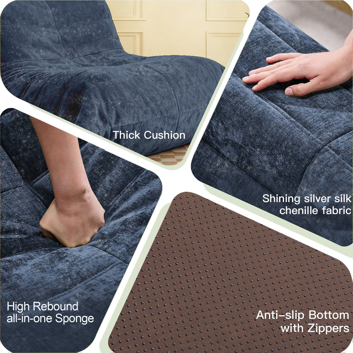 Chenille Boneless Lounge Chair — 1-Seat — Blue