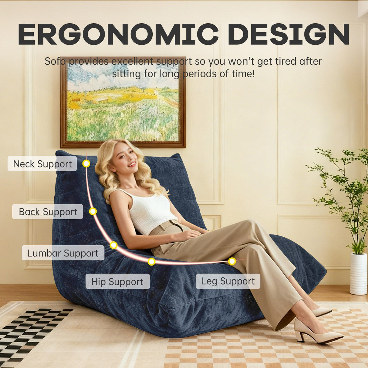 Chenille Boneless Lounge Chair — 1-Seat — Blue