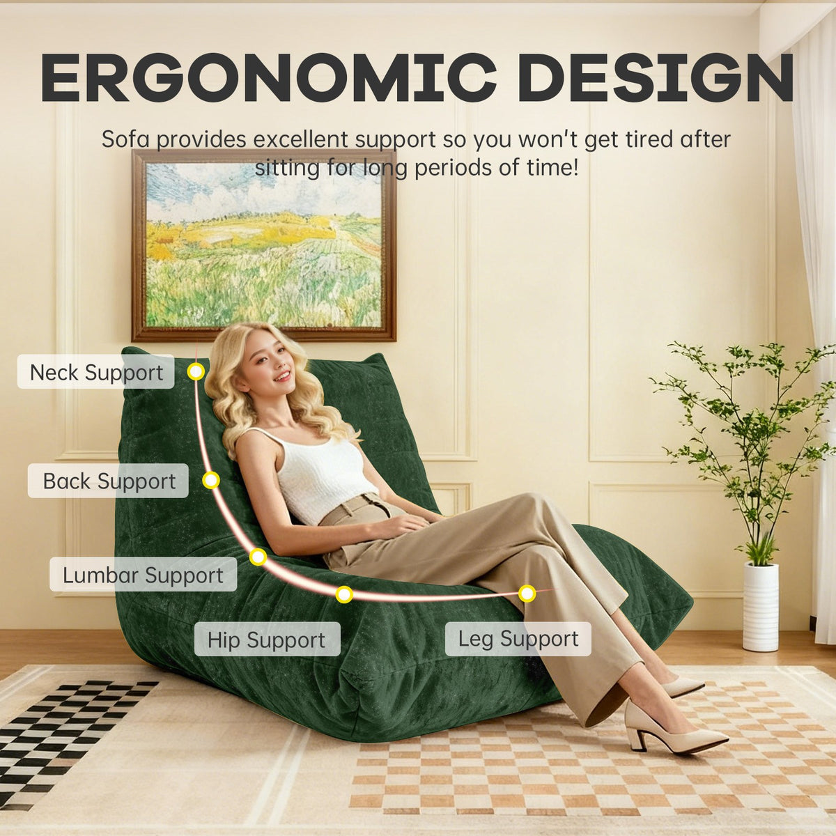 Chenille Boneless Lounge Chair — 1-Seat — Green