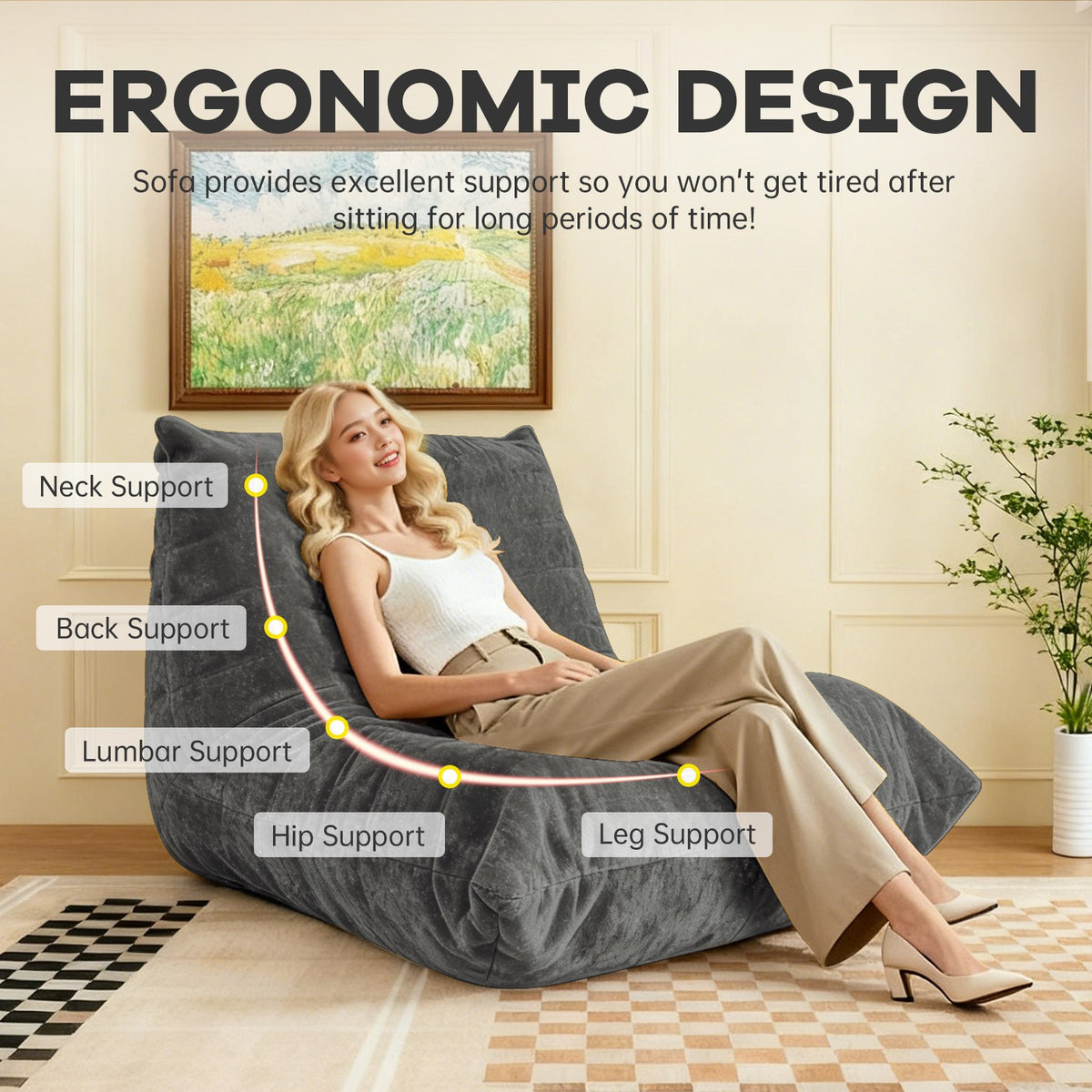 Chenille Boneless Lounge Chair — 1-Seat — Warm Grey