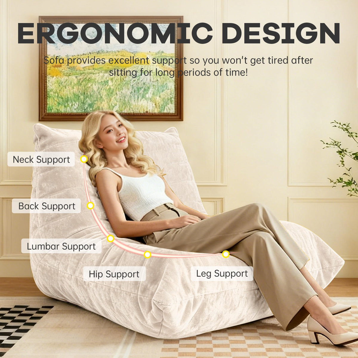 Chenille Boneless Lounge Chair — 1-Seat — White