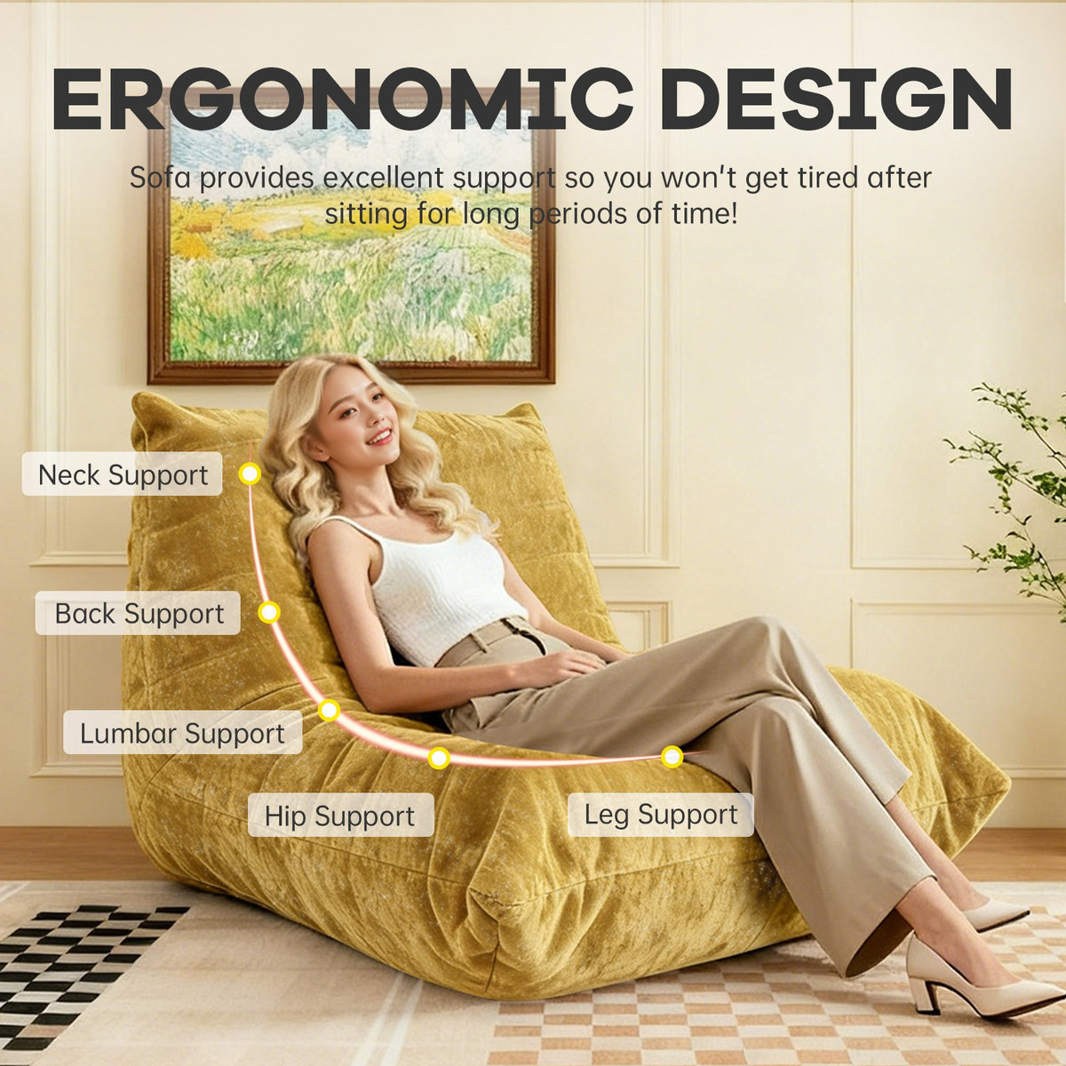 Chenille Boneless Lounge Chair — 1-Seat — Yellow