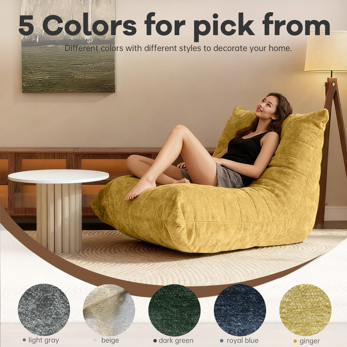 Chenille Boneless Lounge Chair — 1-Seat — Yellow