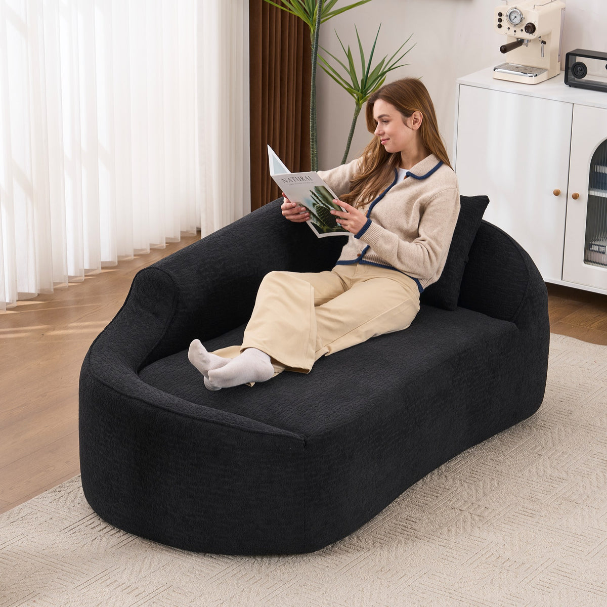 Chenille Boneless Loveseat — 2-Seat — Black