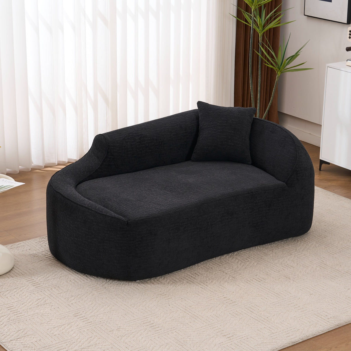 Chenille Boneless Loveseat — 2-Seat — Black