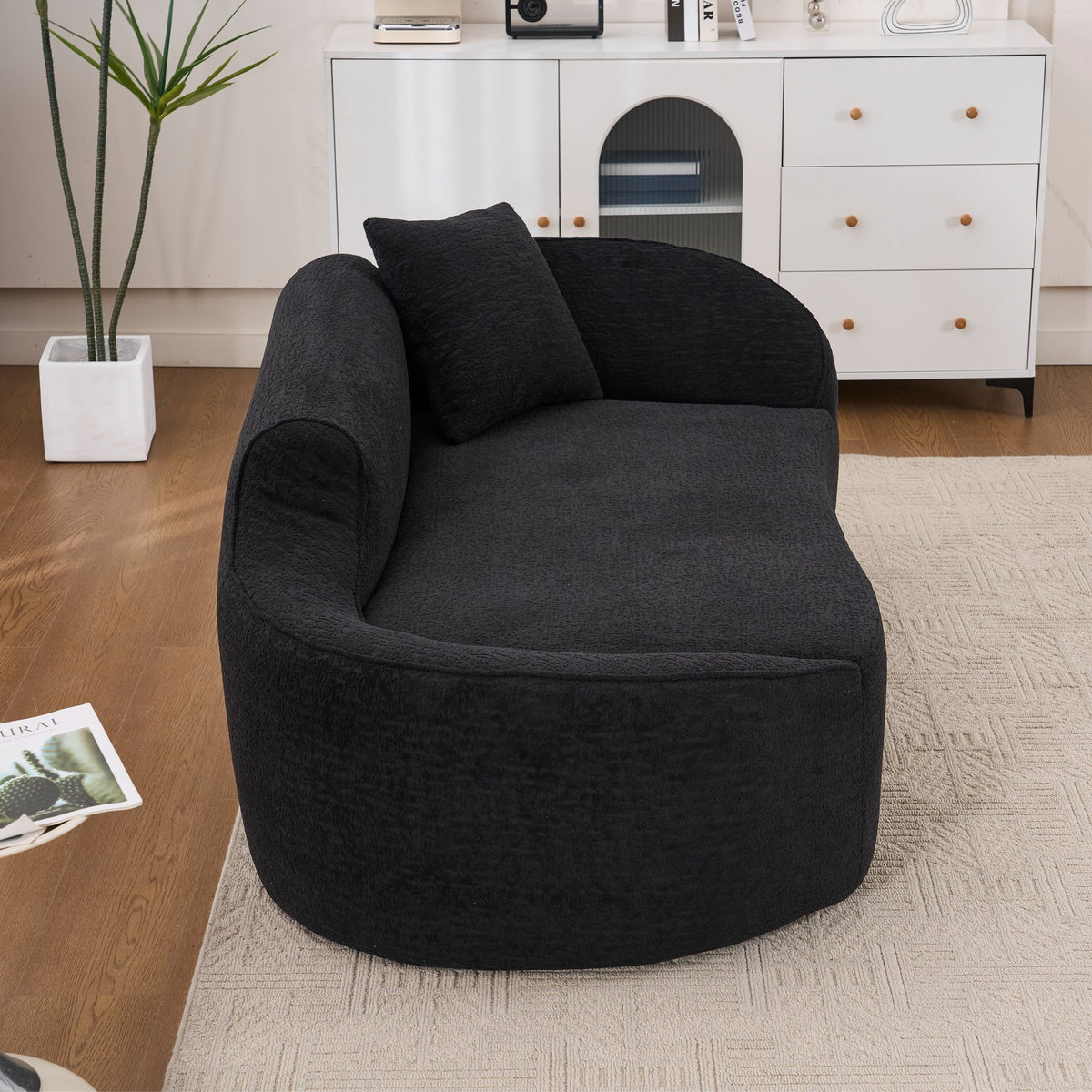 Chenille Boneless Loveseat — 2-Seat — Black