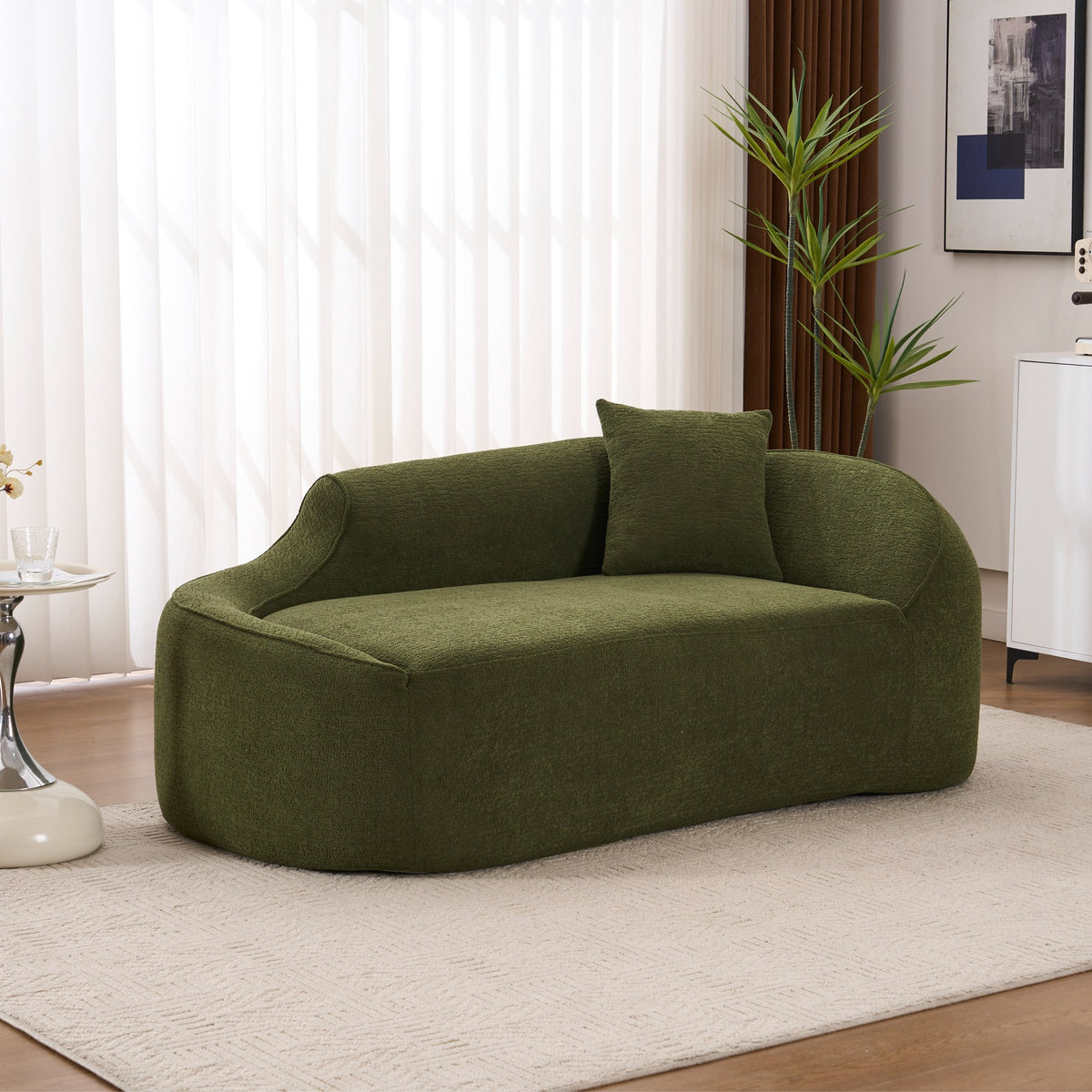 Chenille Boneless Loveseat — 2-Seat — Green