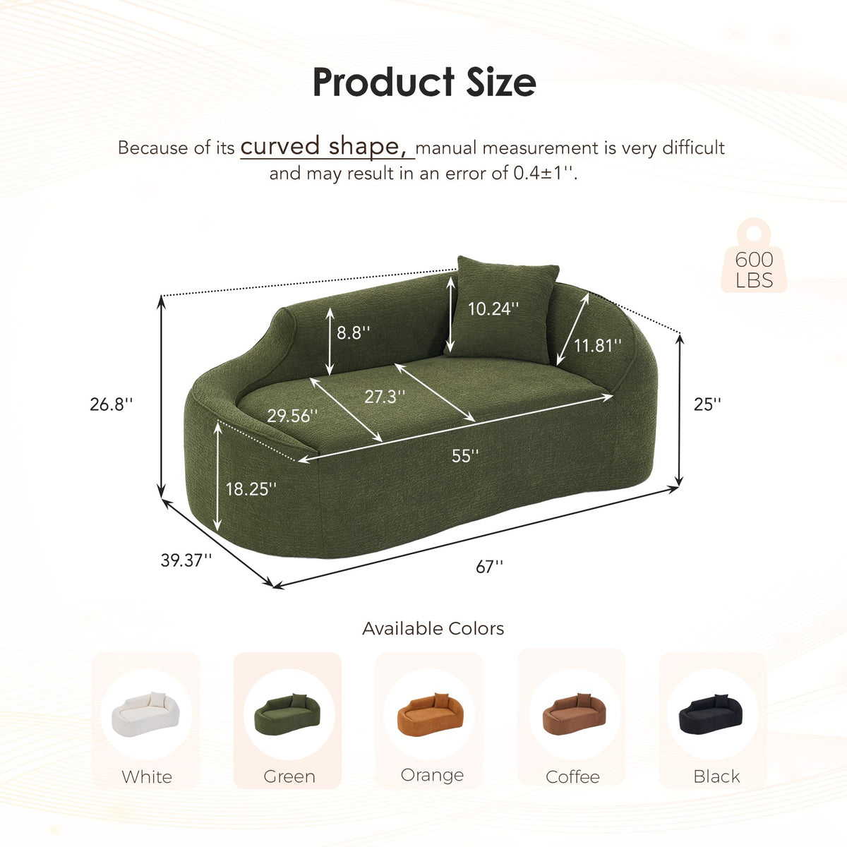Chenille Boneless Loveseat — 2-Seat — Green