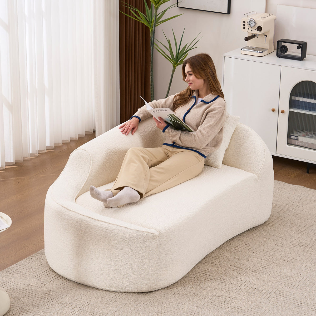 Chenille Boneless Loveseat — 2-Seat — Milk White