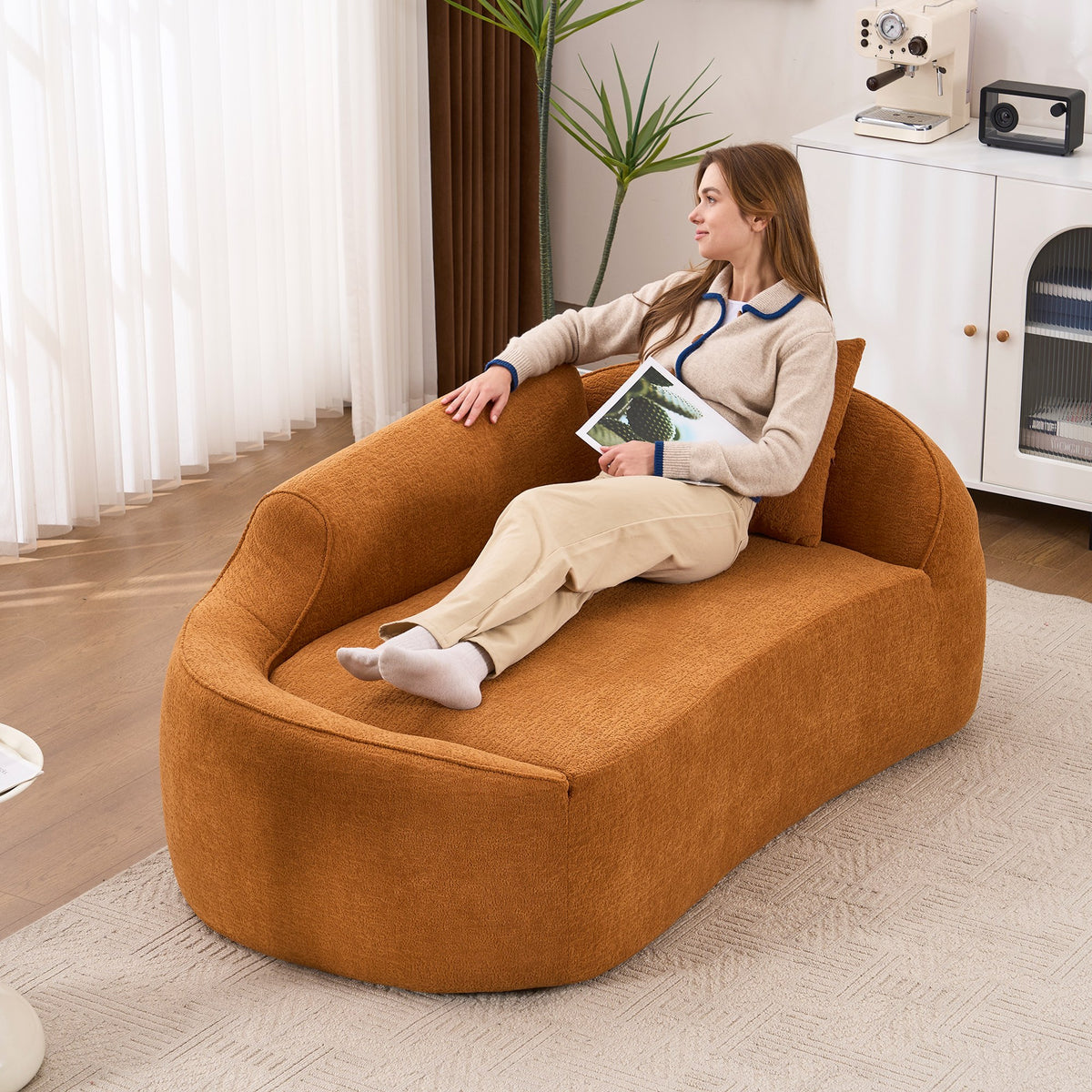 Chenille Boneless Loveseat — 2-Seat — Orange