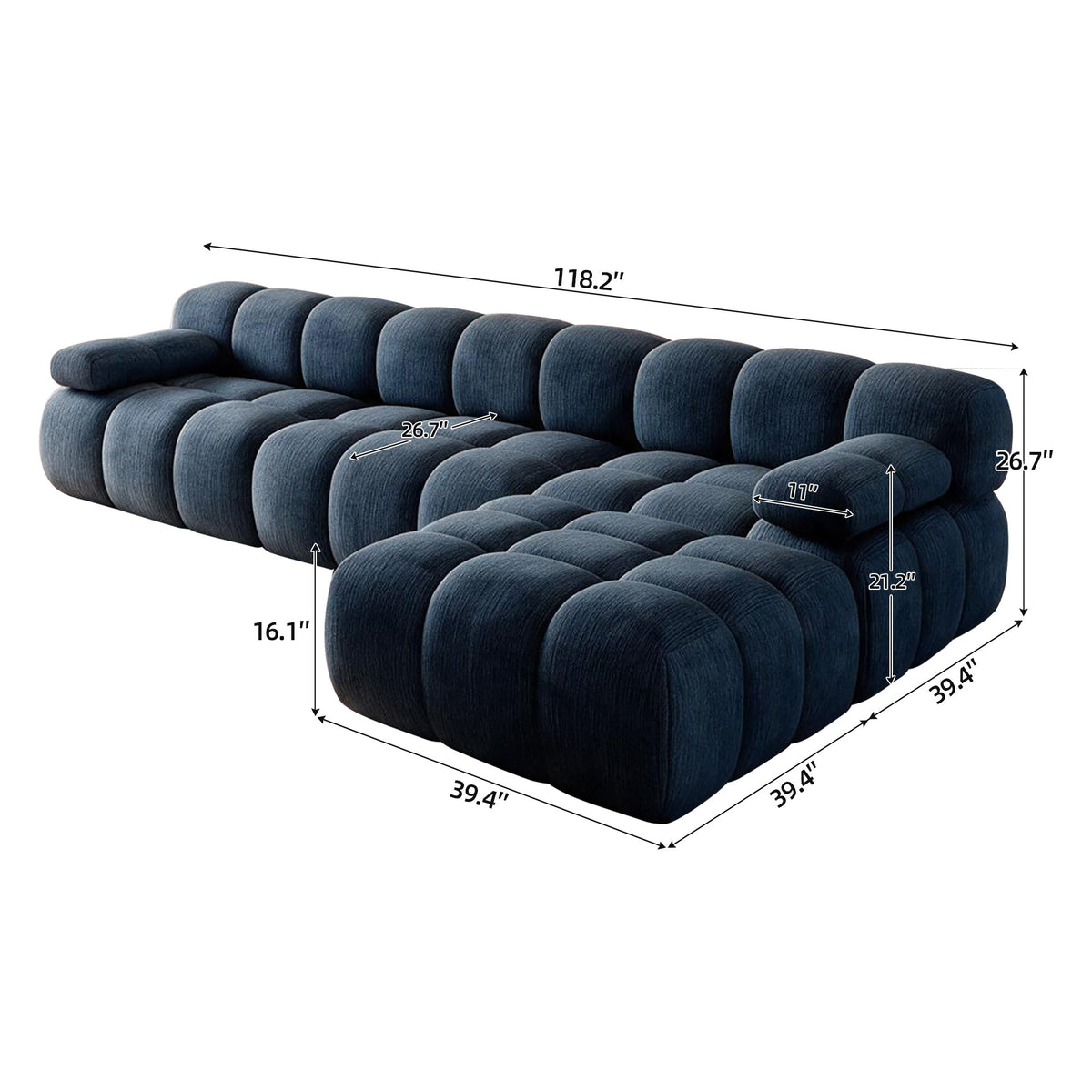 Chenille Boneless Sectional — 3/4/5/6-Seat — Dark Blue / 3-Seat + 1 Ottoman