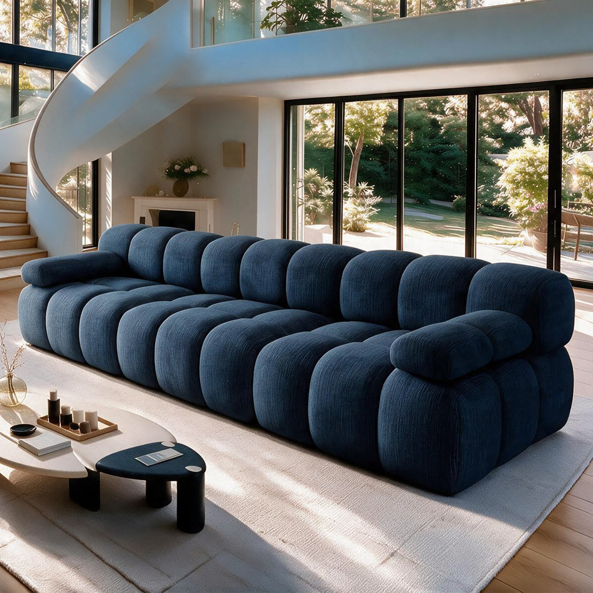 Chenille Boneless Sectional — 3/4/5/6-Seat — Dark Blue / 3-Seat