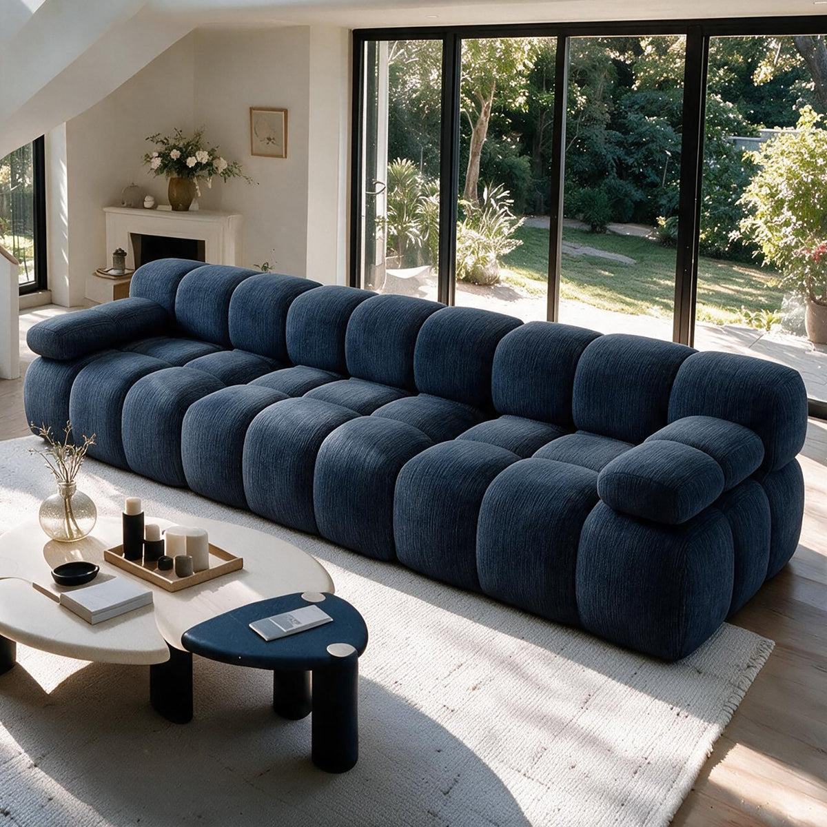 Chenille Boneless Sectional — 3/4/5/6-Seat — Dark Blue / 3-Seat