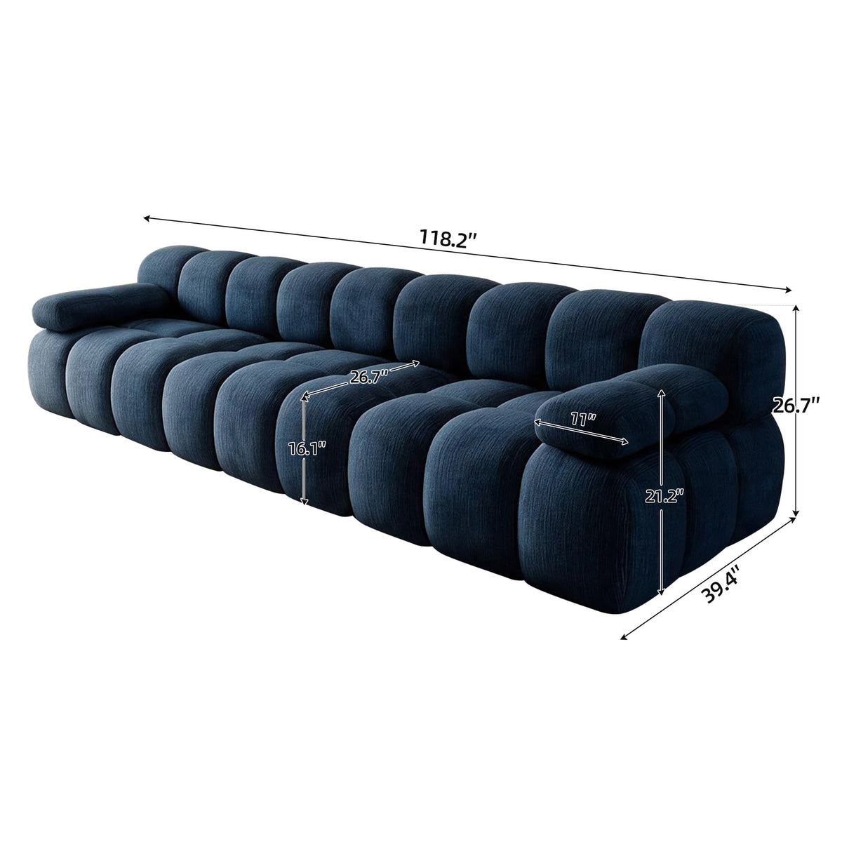 Chenille Boneless Sectional — 3/4/5/6-Seat — Dark Blue / 3-Seat
