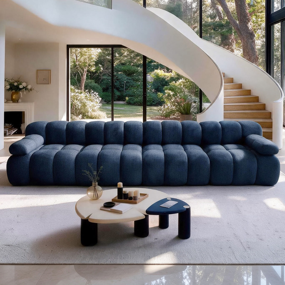 Chenille Boneless Sectional — 3/4/5/6-Seat — Dark Blue / 4-Seat