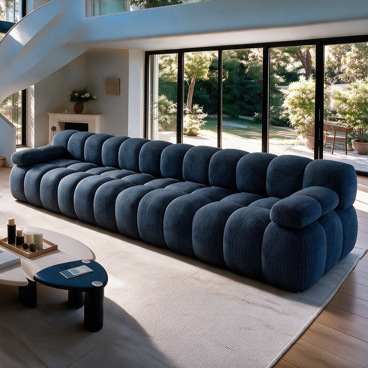 Chenille Boneless Sectional — 3/4/5/6-Seat — Dark Blue / 4-Seat