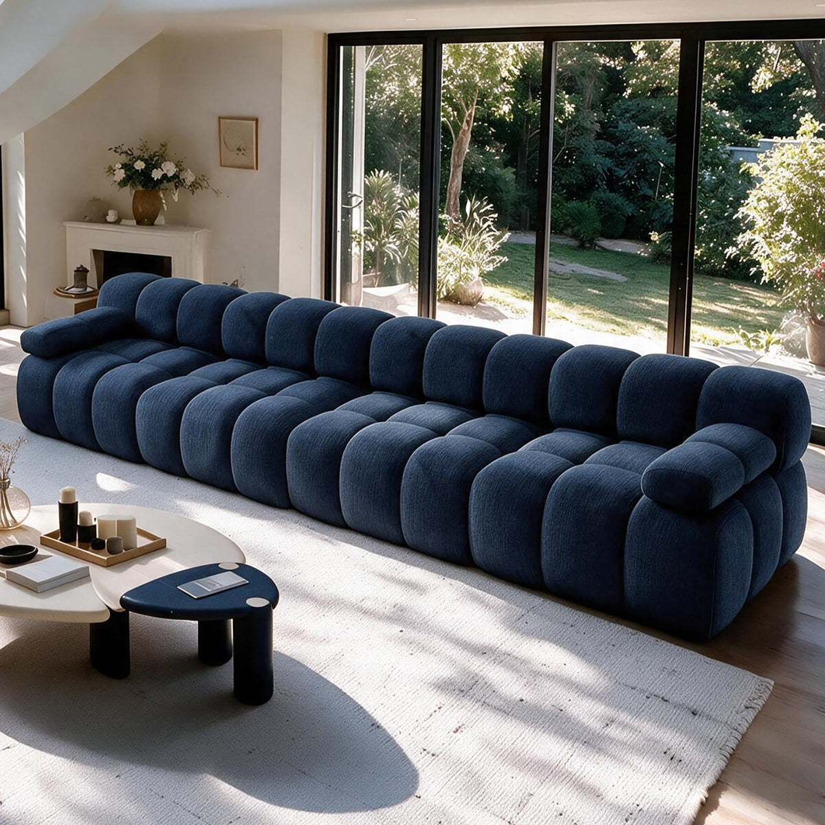 Chenille Boneless Sectional — 3/4/5/6-Seat — Dark Blue / 4-Seat