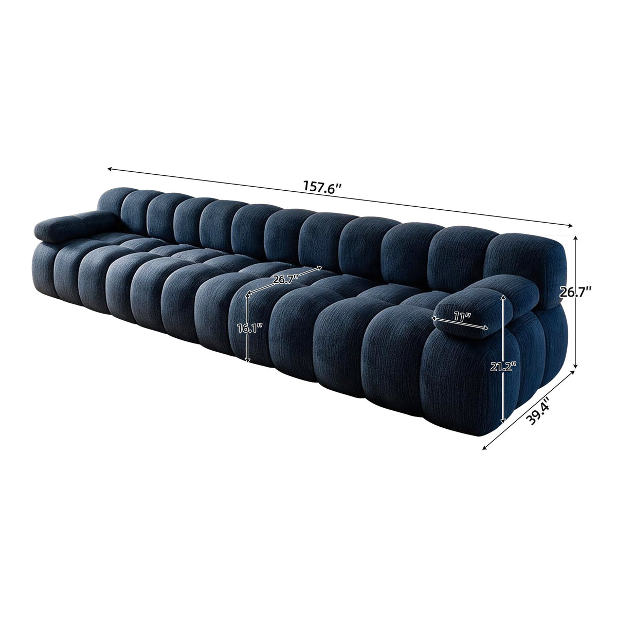 Chenille Boneless Sectional — 3/4/5/6-Seat — Dark Blue / 4-Seat