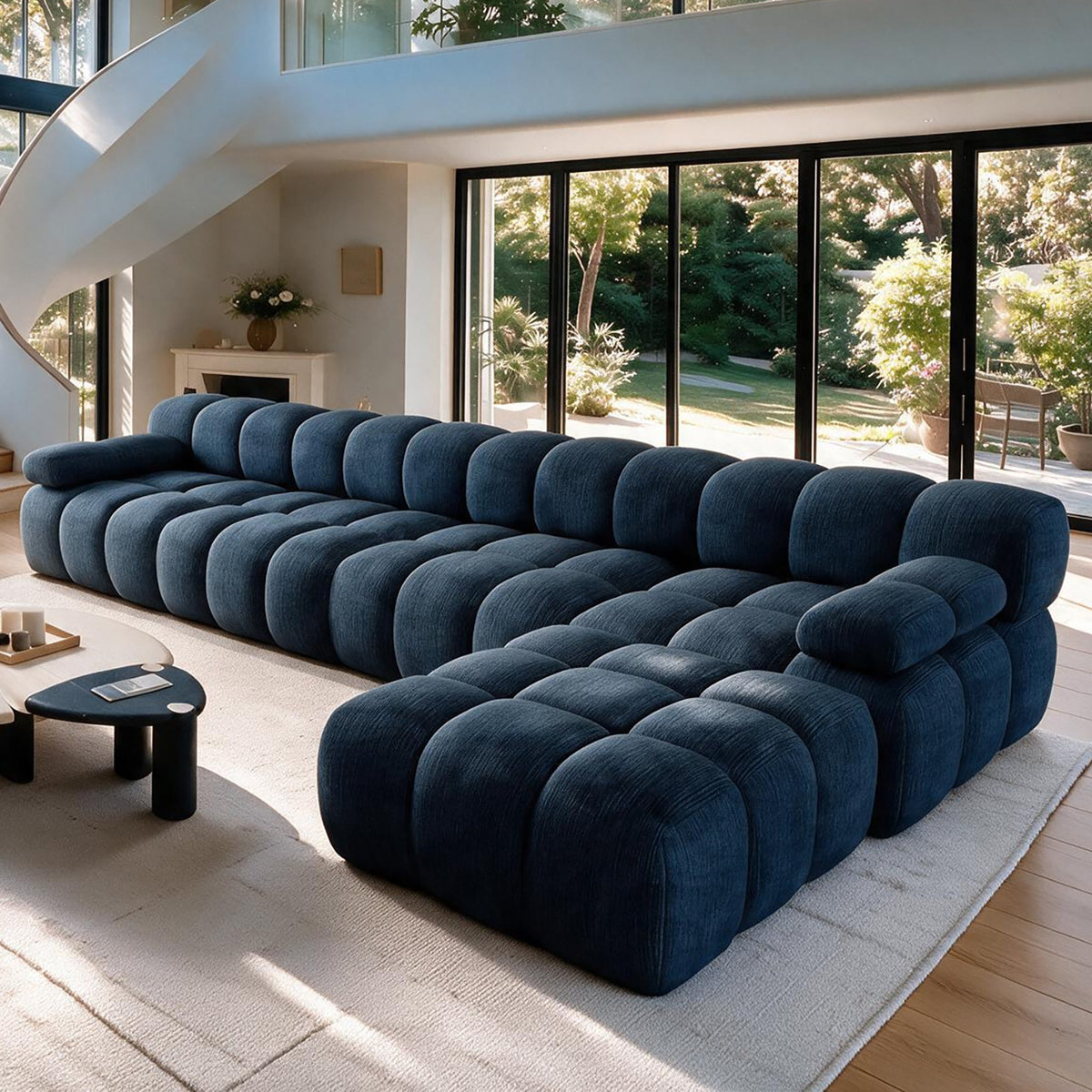 Chenille Boneless Sectional — 3/4/5/6-Seat — Dark Blue / 5-Seat