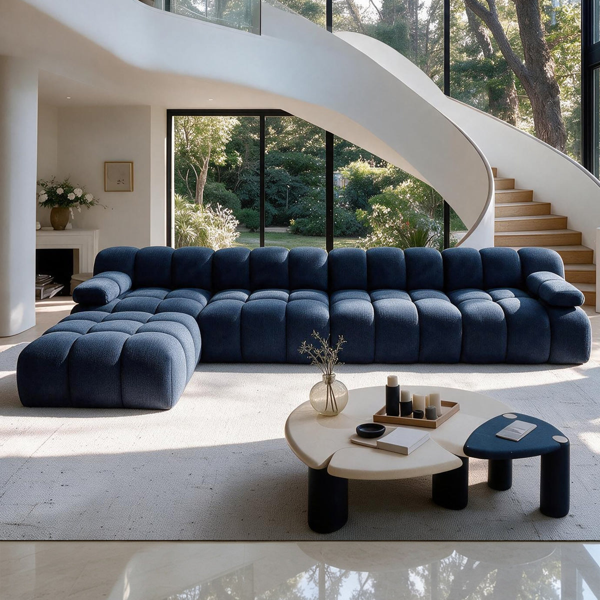 Chenille Boneless Sectional — 3/4/5/6-Seat — Dark Blue / 5-Seat