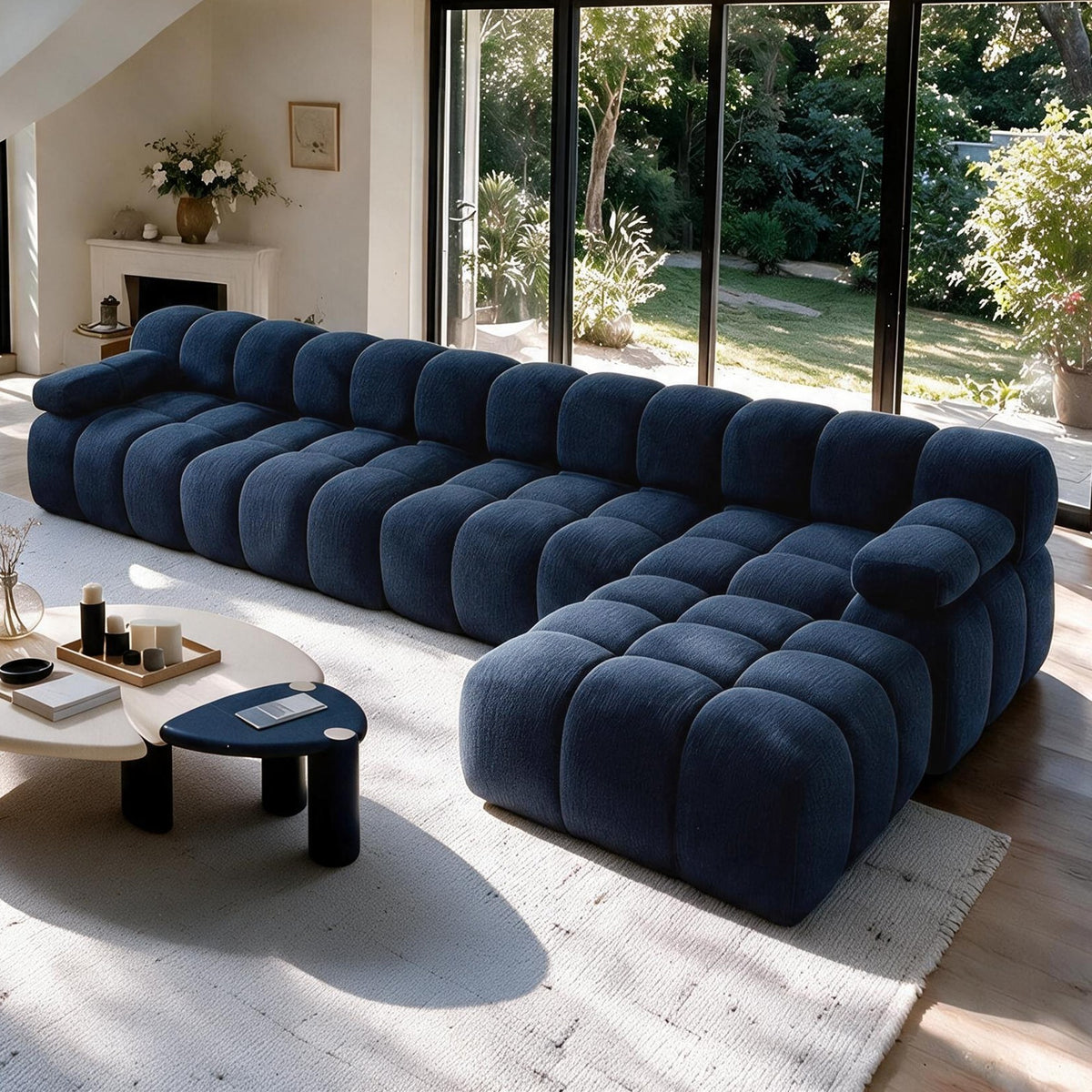 Chenille Boneless Sectional — 3/4/5/6-Seat — Dark Blue / 5-Seat