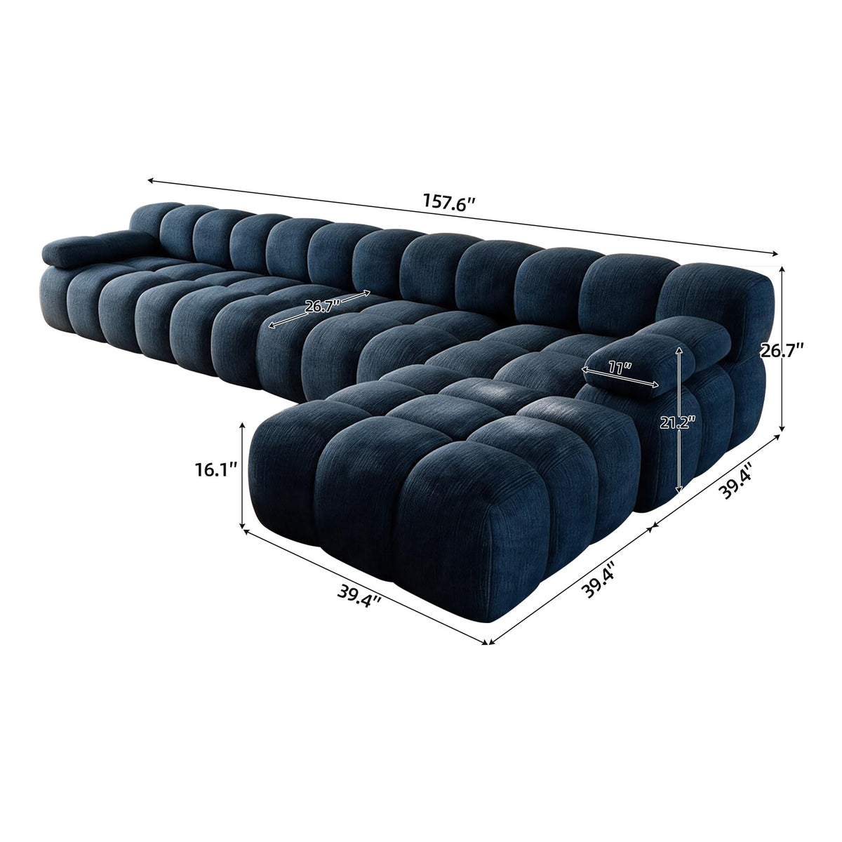 Chenille Boneless Sectional — 3/4/5/6-Seat — Dark Blue / 5-Seat