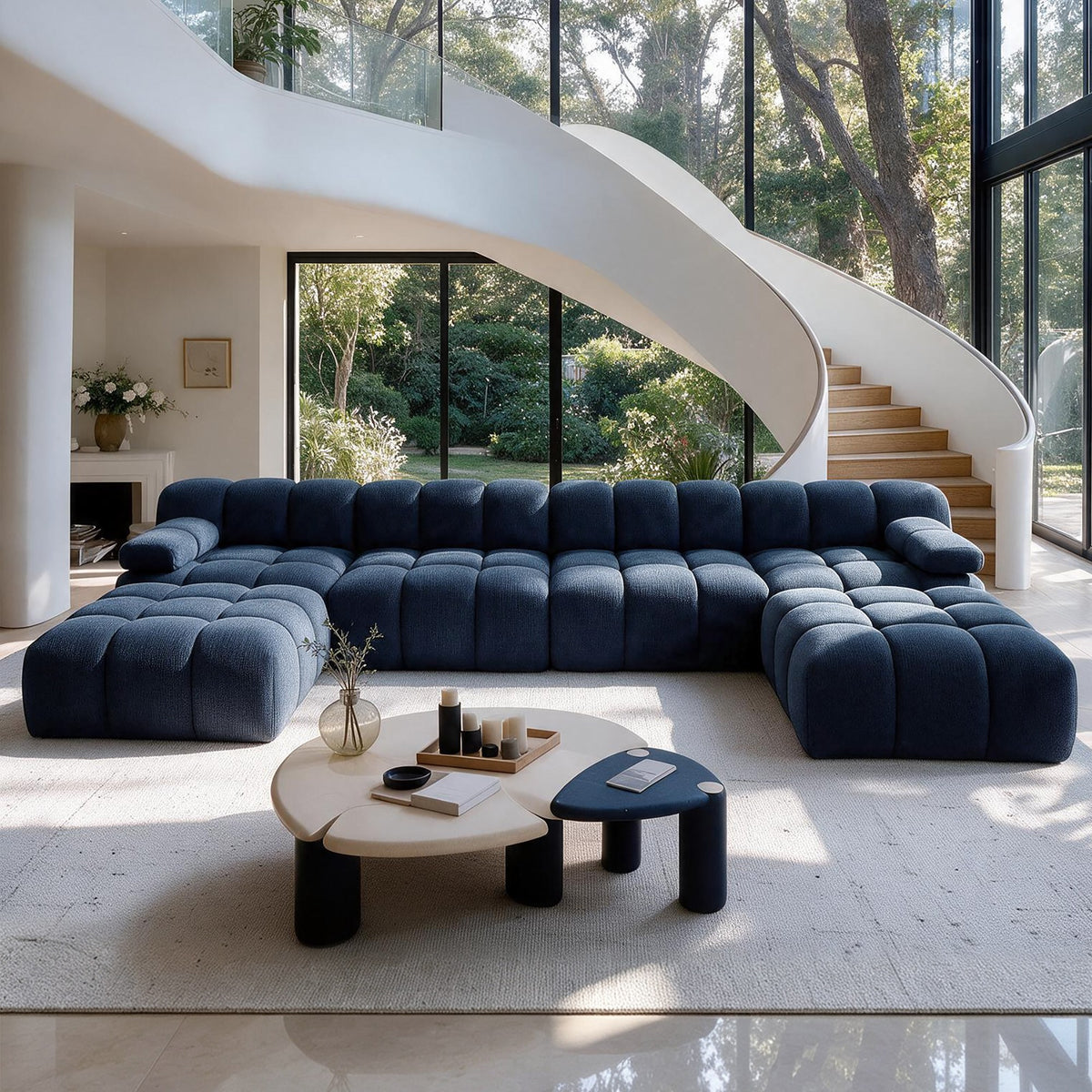 Chenille Boneless Sectional — 3/4/5/6-Seat — Dark Blue / 6-Seat